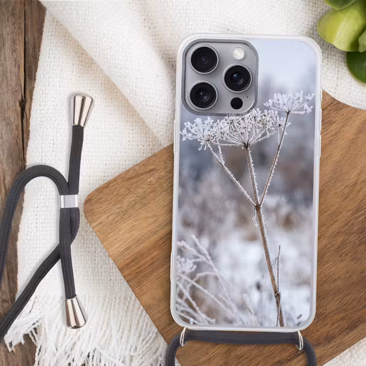 Schermbloem - Rijp - Kristallen - Winter - Delicaat Hoesje iPhone 16 Pro Max met koord klein -sfeer4