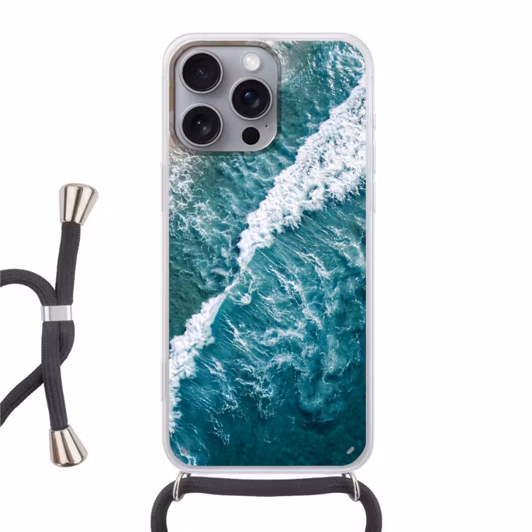 Zee - Strand - Golven - Natuur - Blauw Hoesje iPhone 16 Pro Max met koord klein -3d