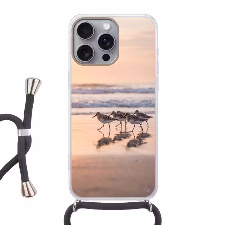 Zee - Vogels - Strand Hoesje iPhone 16 Pro Max met koord klein -3d