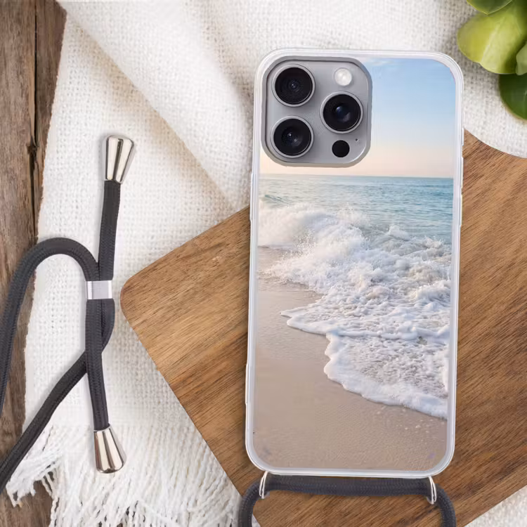 Zee - Golven - Strand - Natuur - Wit Hoesje iPhone 16 Pro Max met koord klein -sfeer4