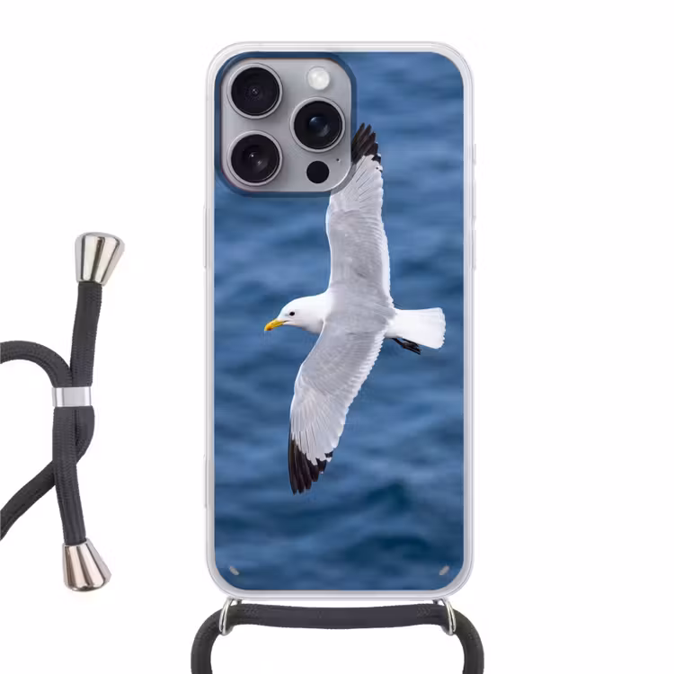 Zeemeeuw - Oceaan - Blauw Hoesje iPhone 16 Pro Max met koord klein -3d