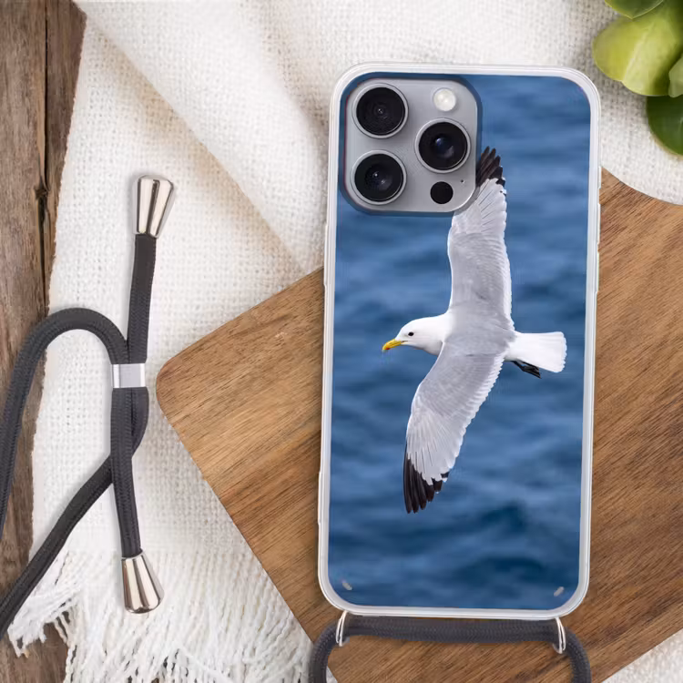 Zeemeeuw - Oceaan - Blauw Hoesje iPhone 16 Pro Max met koord klein -sfeer4