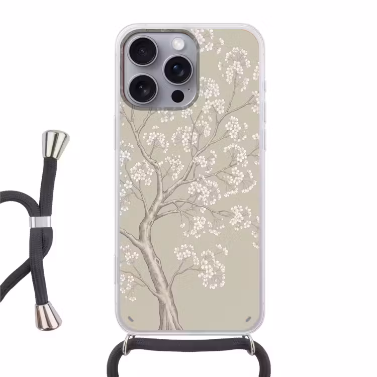Sereen - Bloesem - Wit Hoesje iPhone 16 Pro Max met koord klein -3d