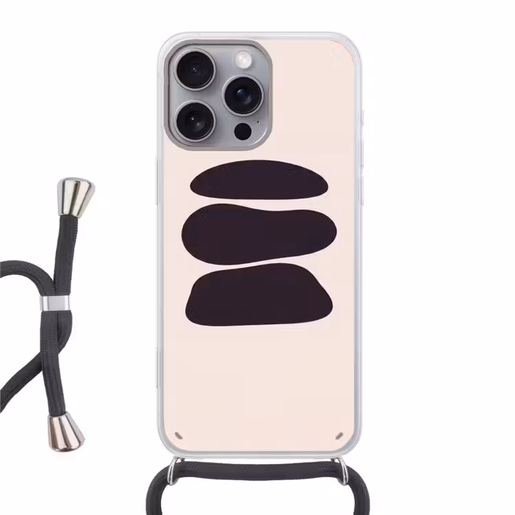 Phone case crossbody - Shapes - Organic - Black - Vormen - Organisch - Zwart Hoesje iPhone 16 Pro Max met koord klein