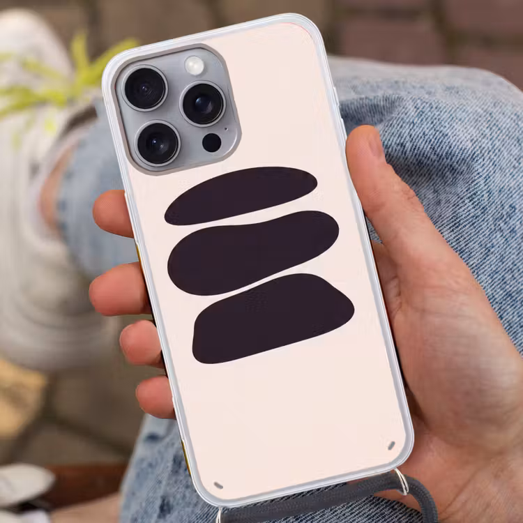 Phone case crossbody - Shapes - Organic - Black - Vormen - Organisch - Zwart Hoesje iPhone 16 Pro Max met koord klein