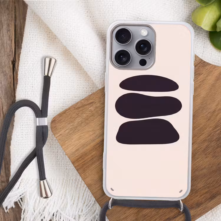 Phone case crossbody - Shapes - Organic - Black - Vormen - Organisch - Zwart Hoesje iPhone 16 Pro Max met koord klein