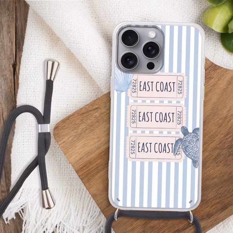 Schelp - Oceaan - Kust - Blauw - Illustratie Hoesje iPhone 16 Pro Max met koord klein -sfeer4