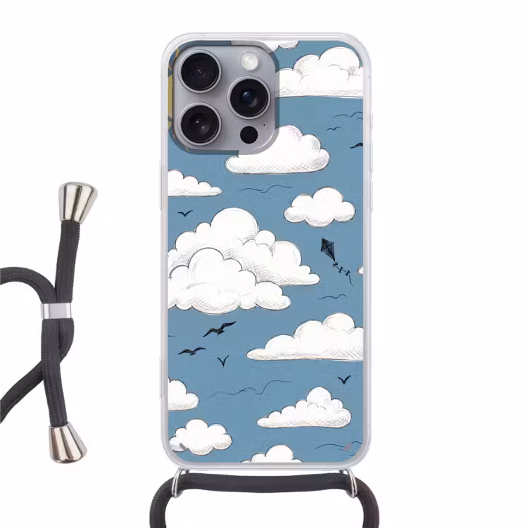 Lucht - Zon - Wolken - Natuur - Blauw Hoesje iPhone 16 Pro Max met koord klein -3d