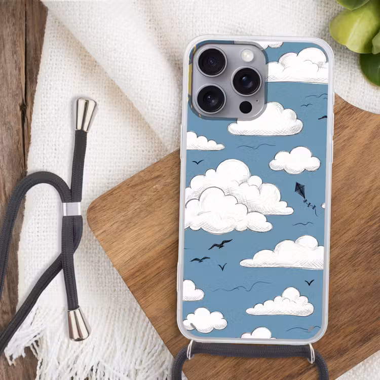 Lucht - Zon - Wolken - Natuur - Blauw Hoesje iPhone 16 Pro Max met koord klein -sfeer4