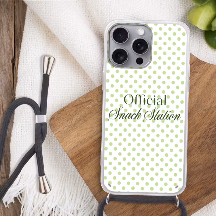Snack Station - Groen - Stippen Hoesje iPhone 16 Pro Max met koord klein -sfeer4