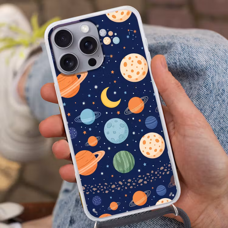 Ruimte - Planeten - Kleurrijk Hoesje iPhone 16 Pro Max met koord klein -sfeer3