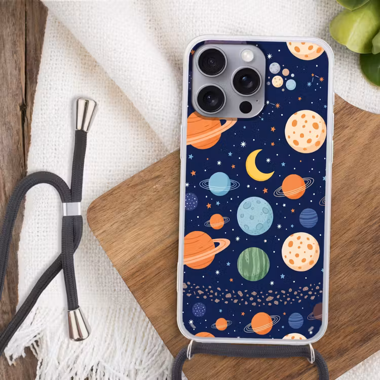 Ruimte - Planeten - Kleurrijk Hoesje iPhone 16 Pro Max met koord klein -sfeer4