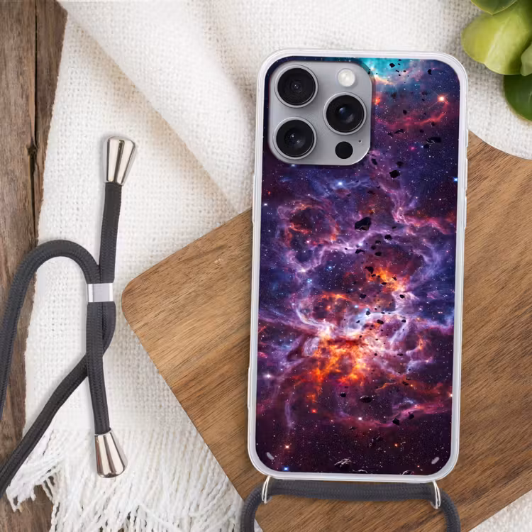 Space - Stars - Abstract - Colorful Hoesje iPhone 16 Pro Max met koord klein -sfeer4