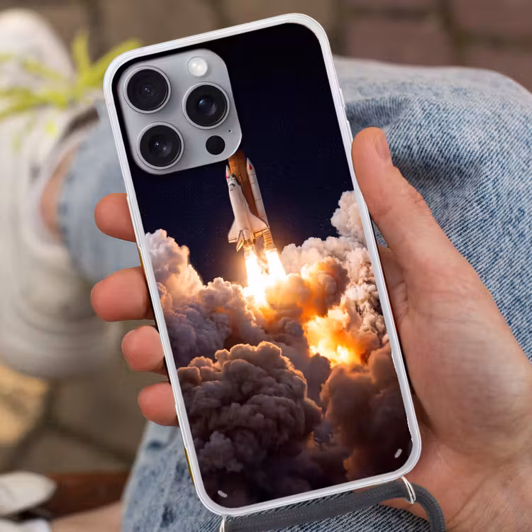 Phone case crossbody - Spacecraft - Launch - Stars - Ruimtevaartuig - Lancering - Sterren Hoesje iPhone 16 Pro Max met koord klein