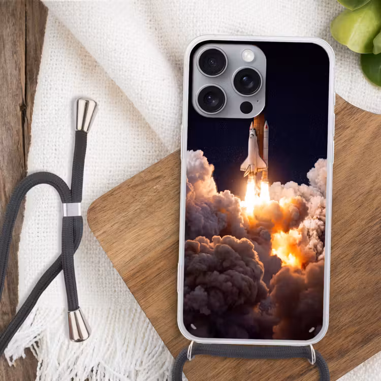 Phone case crossbody - Spacecraft - Launch - Stars - Ruimtevaartuig - Lancering - Sterren Hoesje iPhone 16 Pro Max met koord klein