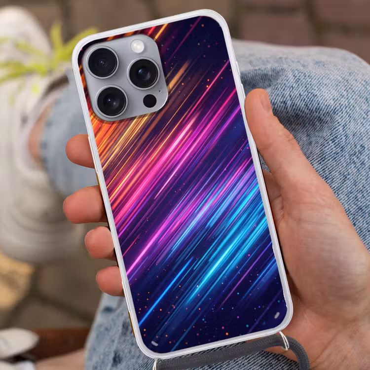 Snelheid - Kosmos - Kleurrijk Hoesje iPhone 16 Pro Max met koord klein -sfeer3