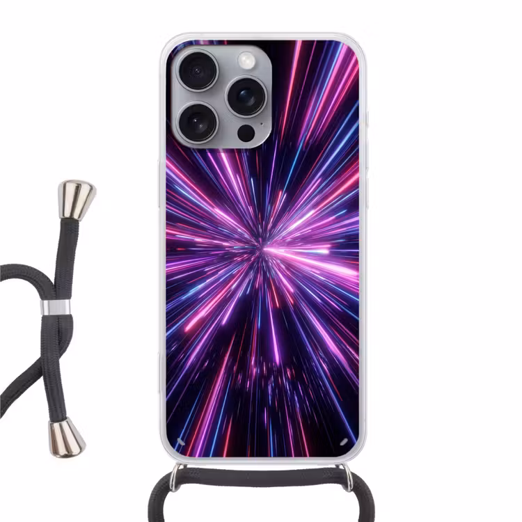 Lichtsnelheid - Ruimte - Roze - Paars Hoesje iPhone 16 Pro Max met koord klein -3d
