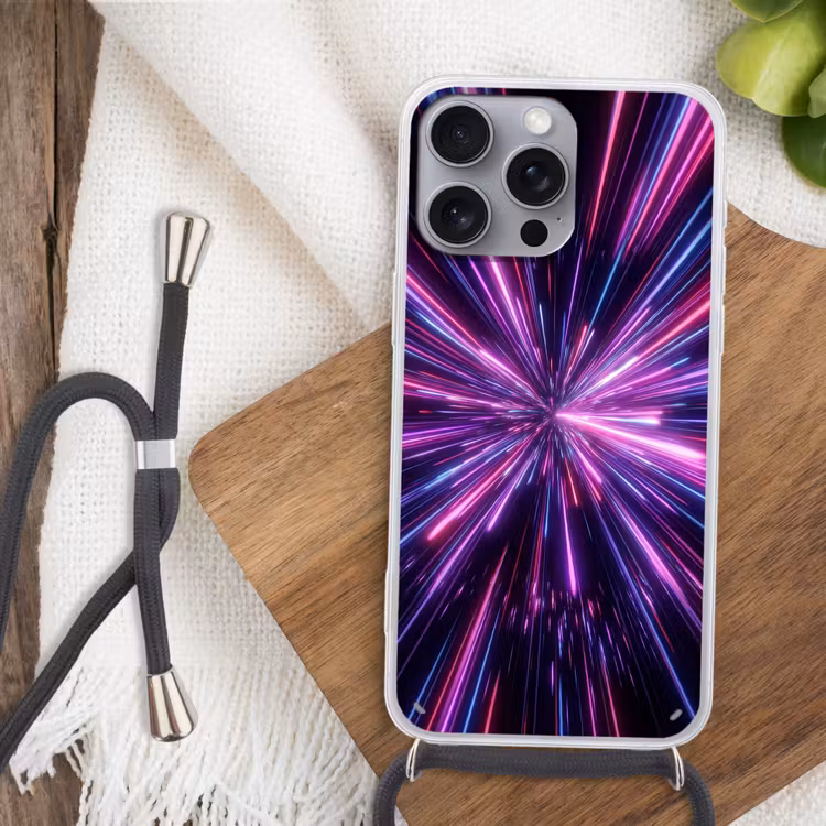 Lichtsnelheid - Ruimte - Roze - Paars Hoesje iPhone 16 Pro Max met koord klein -sfeer4