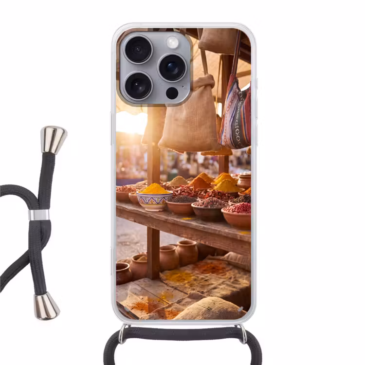 Phone case crossbody - Spices - Market - Colorful - Specerijen - Markt - Kleurrijk Hoesje iPhone 16 Pro Max met koord klein