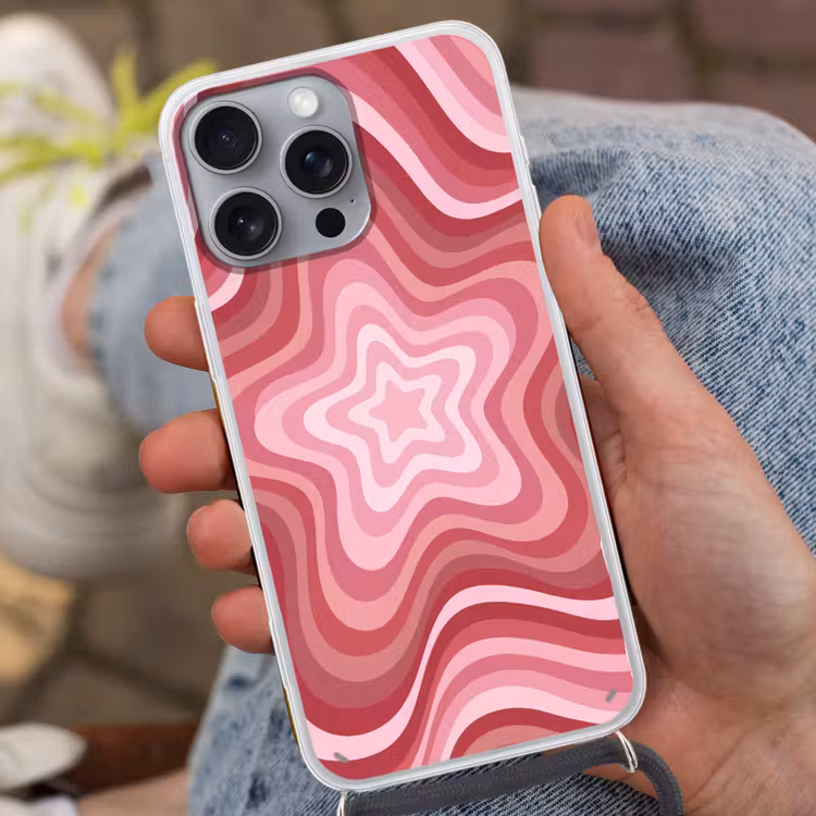 Ster - Golvend - Abstract - Roze Hoesje iPhone 16 Pro Max met koord klein -sfeer3