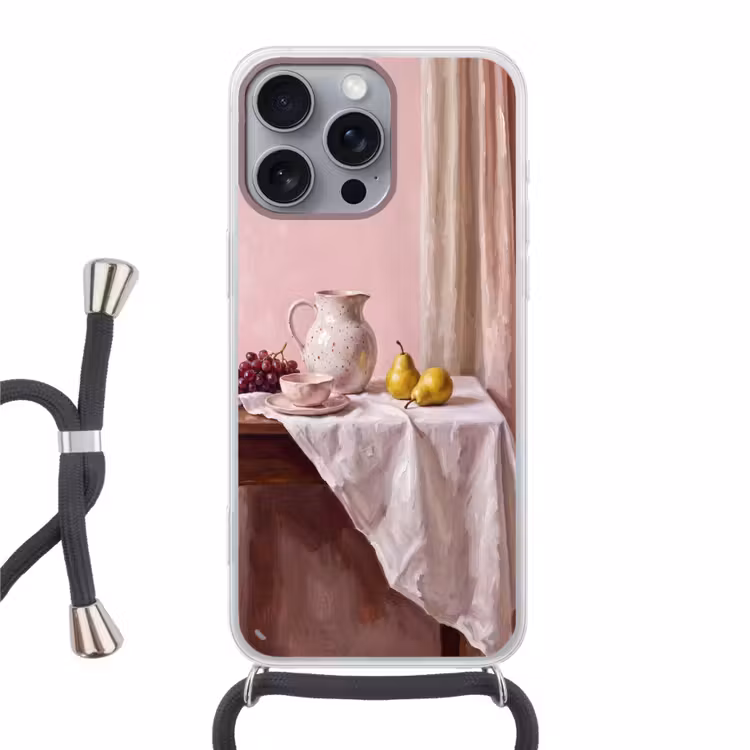 Phone case crossbody - Still Life - Fruit - Pink - Stilleven - Fruit - Roze Hoesje iPhone 16 Pro Max met koord klein