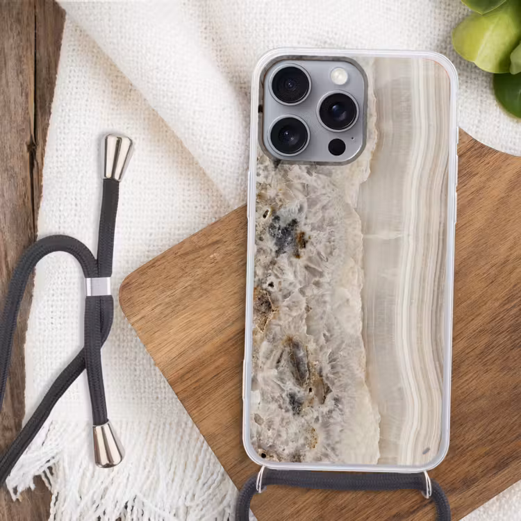 Steen - Textuur - Abstract - Beige - Wit Hoesje iPhone 16 Pro Max met koord klein -sfeer4