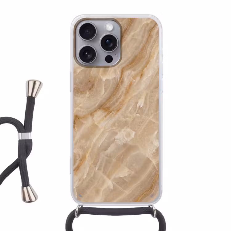 Steen - Ader - Natuur - Modern - Beige Hoesje iPhone 16 Pro Max met koord klein -3d