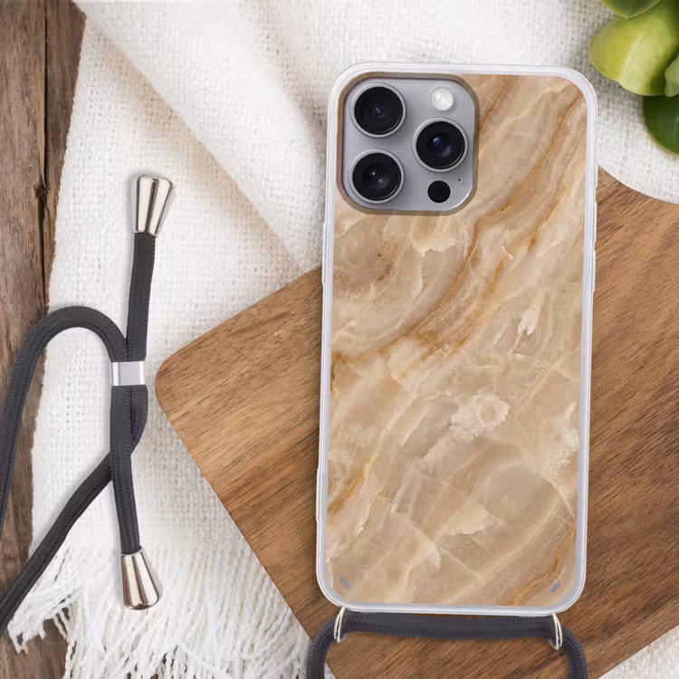 Steen - Ader - Natuur - Modern - Beige Hoesje iPhone 16 Pro Max met koord klein -sfeer4