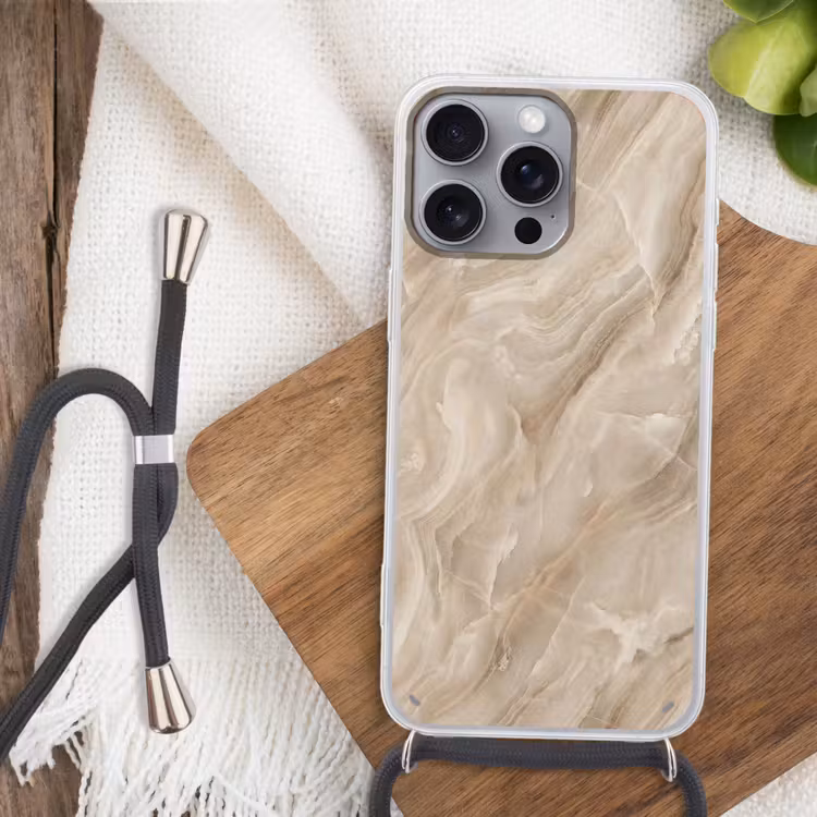 Steen - Golvend - Abstract - Beige Hoesje iPhone 16 Pro Max met koord klein -sfeer4
