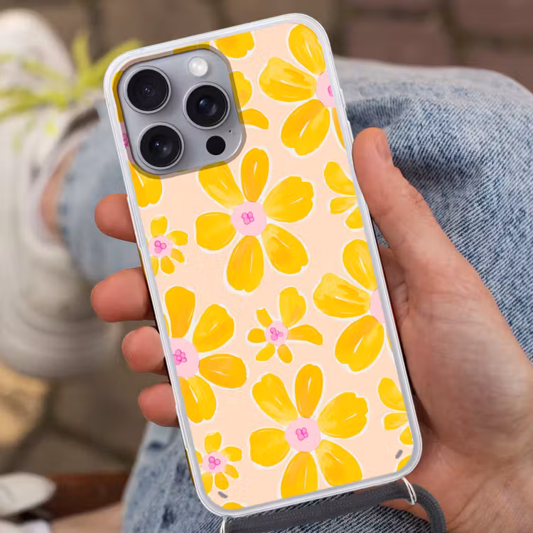 Zomers - Bloemen - Geel Hoesje iPhone 16 Pro Max met koord klein 804 -sfeer3