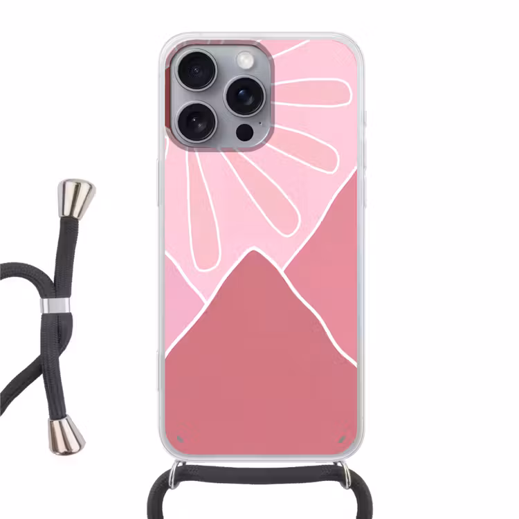 Zon - Bergen - Natuur - Abstract - Roze Hoesje iPhone 16 Pro Max met koord klein -3d