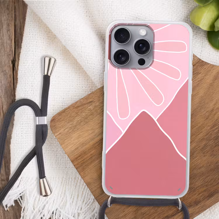 Zon - Bergen - Natuur - Abstract - Roze Hoesje iPhone 16 Pro Max met koord klein -sfeer4
