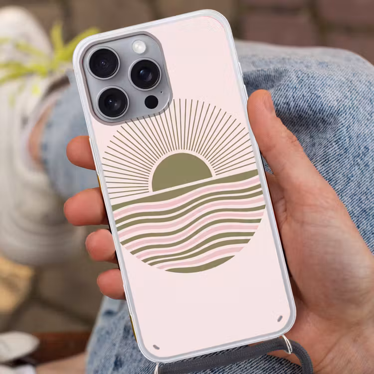 Zon - Zee - Abstract - Modern - Roze Hoesje iPhone 16 Pro Max met koord klein -sfeer3