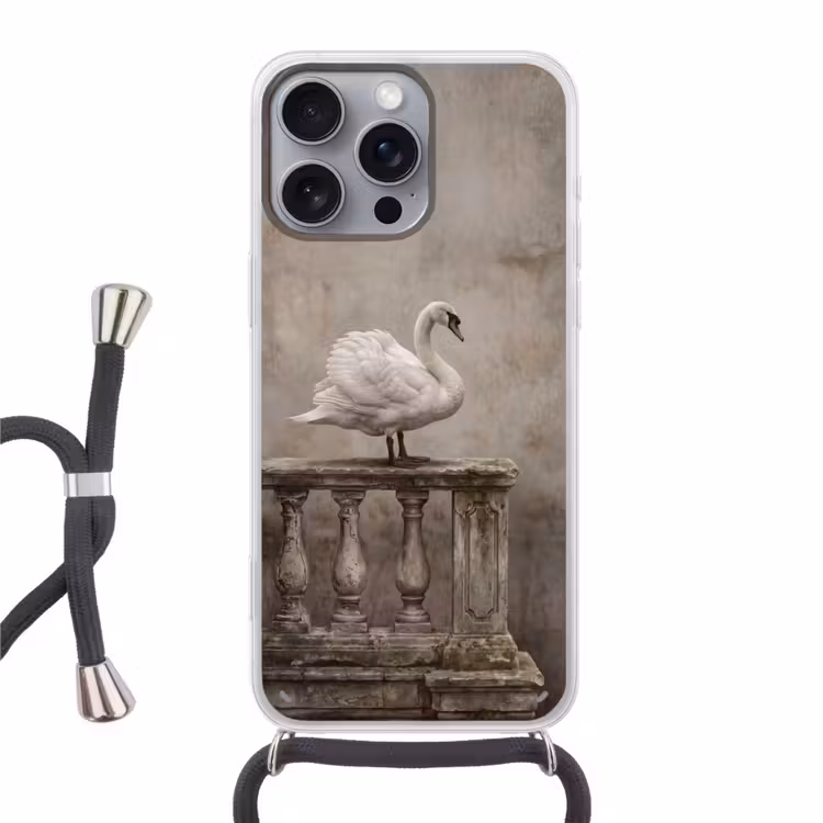 Zwaan - Elegant - Dieren - Wit Hoesje iPhone 16 Pro Max met koord klein -3d