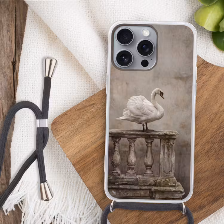 Zwaan - Elegant - Dieren - Wit Hoesje iPhone 16 Pro Max met koord klein -sfeer4