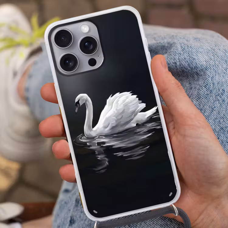 Zwaan - Water - Natuur - Realistisch - Wit Hoesje iPhone 16 Pro Max met koord klein -sfeer3