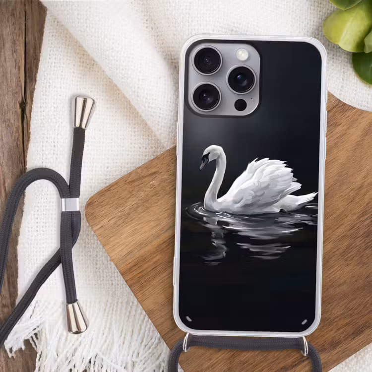 Zwaan - Water - Natuur - Realistisch - Wit Hoesje iPhone 16 Pro Max met koord klein -sfeer4