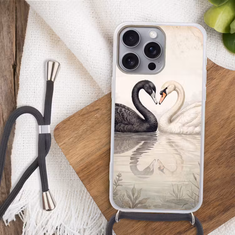 Zwanen - Hartvorm - Dieren Hoesje iPhone 16 Pro Max met koord klein -sfeer4