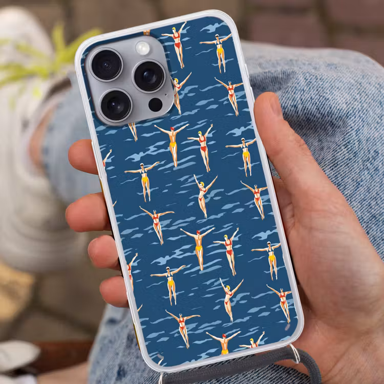 Zwemsters- Retro - Blauw Hoesje iPhone 16 Pro Max met koord klein 804 -sfeer3