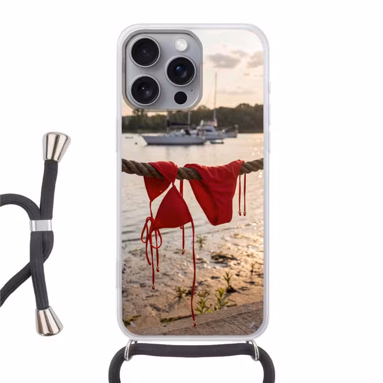 Badkleding - Rood - Zomer - Water - Zonsondergang Hoesje iPhone 16 Pro Max met koord klein -3d
