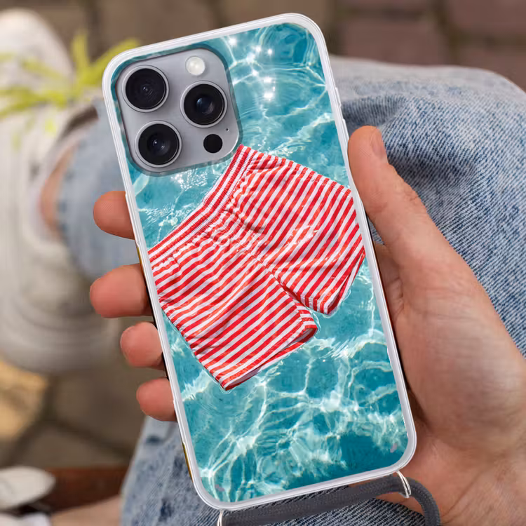 Zwemkleding - Gestreept - Water - Zomer - Rood-wit Hoesje iPhone 16 Pro Max met koord klein -sfeer3