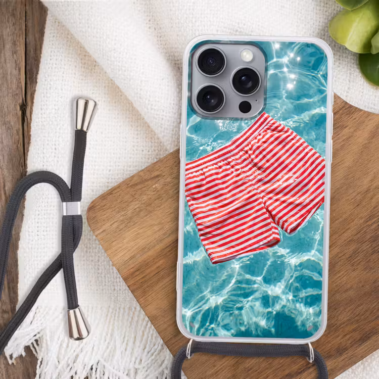 Zwemkleding - Gestreept - Water - Zomer - Rood-wit Hoesje iPhone 16 Pro Max met koord klein -sfeer4