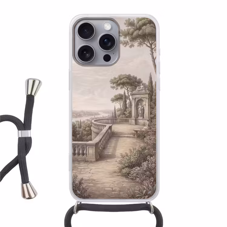 Terras - Stad - Uitzicht - Rivier Hoesje iPhone 16 Pro Max met koord klein -3d