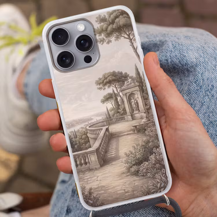 Terras - Stad - Uitzicht - Rivier Hoesje iPhone 16 Pro Max met koord klein -sfeer3