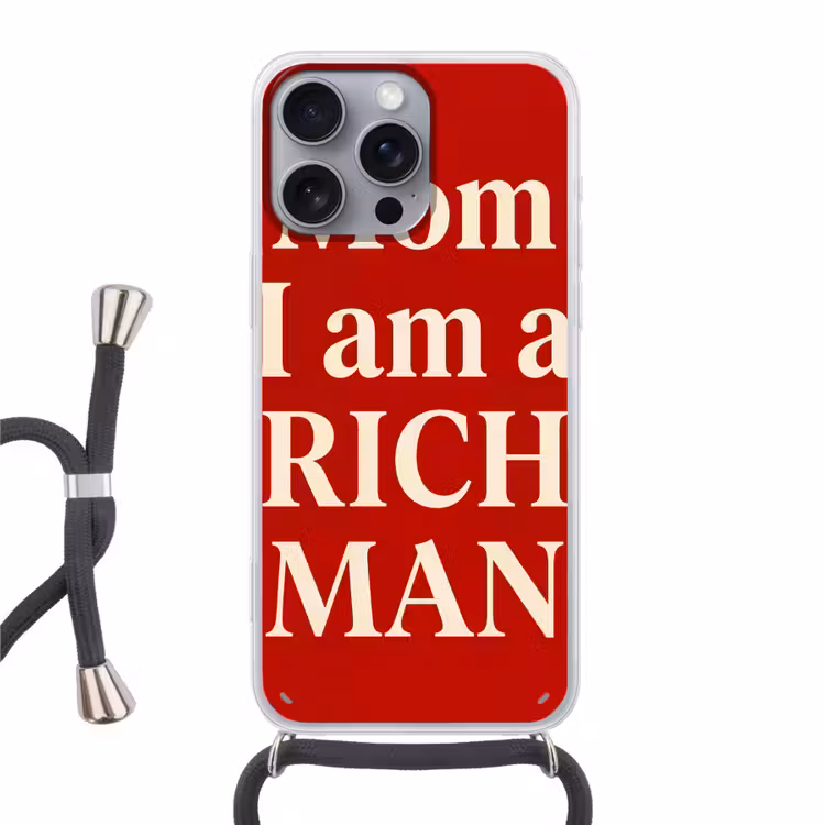 Tekst - Rijkdom - Motivatie - Rood - Modern Hoesje iPhone 16 Pro Max met koord klein -3d