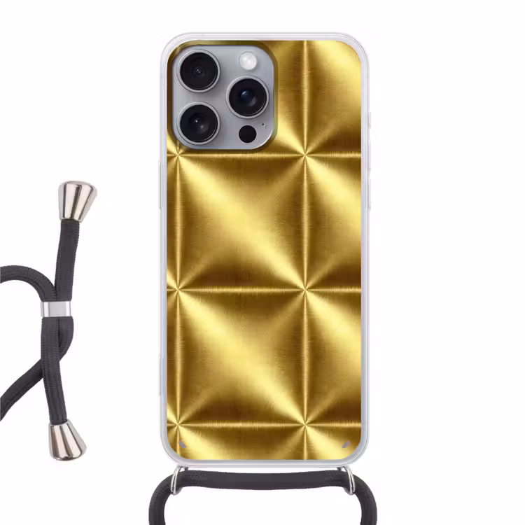 Textuur - Geborsteld Goud - Industrieel - Metallic Hoesje iPhone 16 Pro Max met koord klein 804 -3d