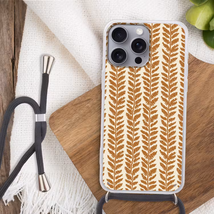 Textuur - Bladeren - Oker Hoesje iPhone 16 Pro Max met koord klein 804 -sfeer4