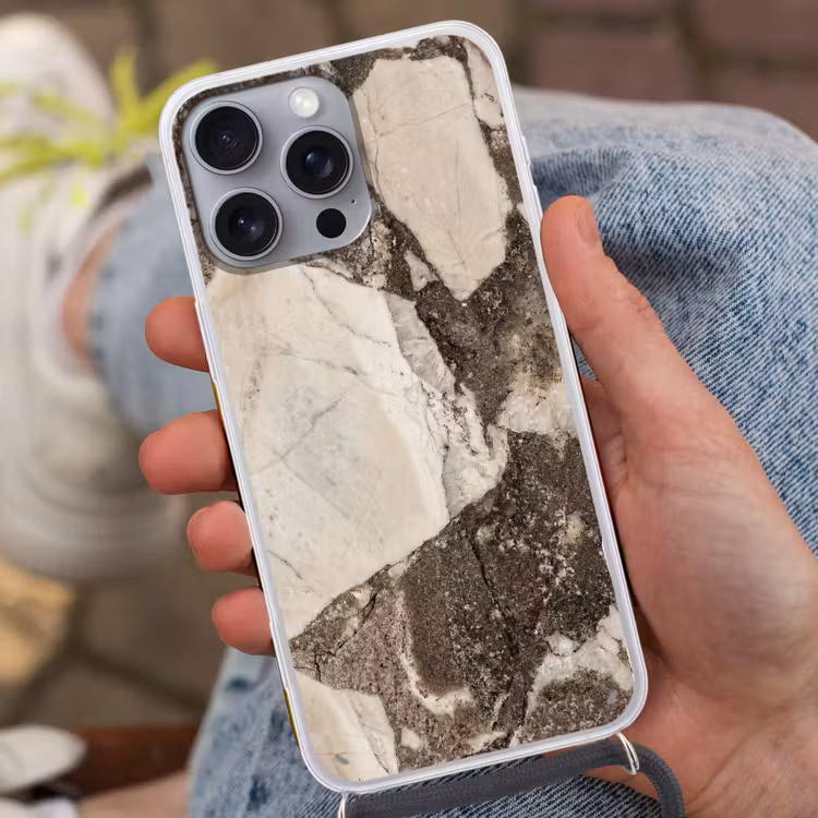 Textuur - Marmer - Abstract - Beige - Bruin Hoesje iPhone 16 Pro Max met koord klein -sfeer3
