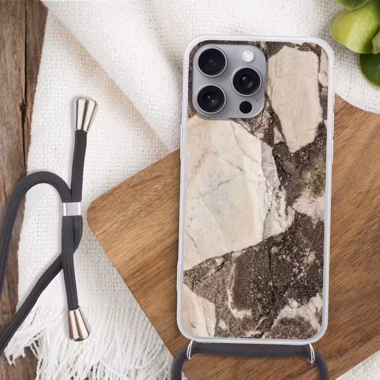 Textuur - Marmer - Abstract - Beige - Bruin Hoesje iPhone 16 Pro Max met koord klein -sfeer4