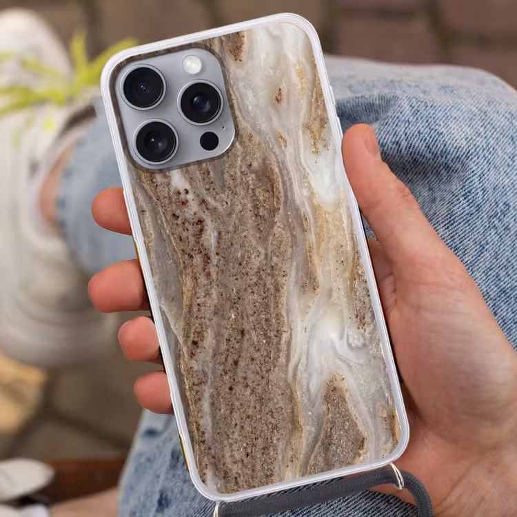 Textuur - Steen - Abstract - Beige Hoesje iPhone 16 Pro Max met koord klein -sfeer3